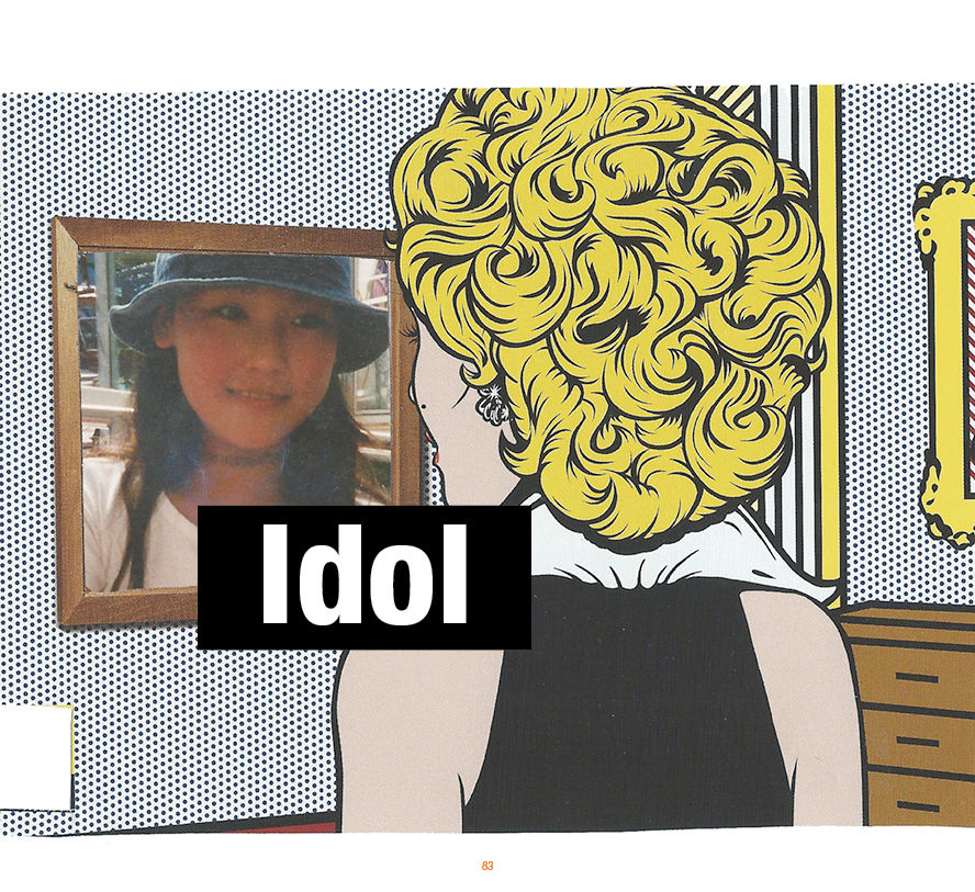 An andy warhol image edited, with an image of an asian teen girl inserted in the mirror.