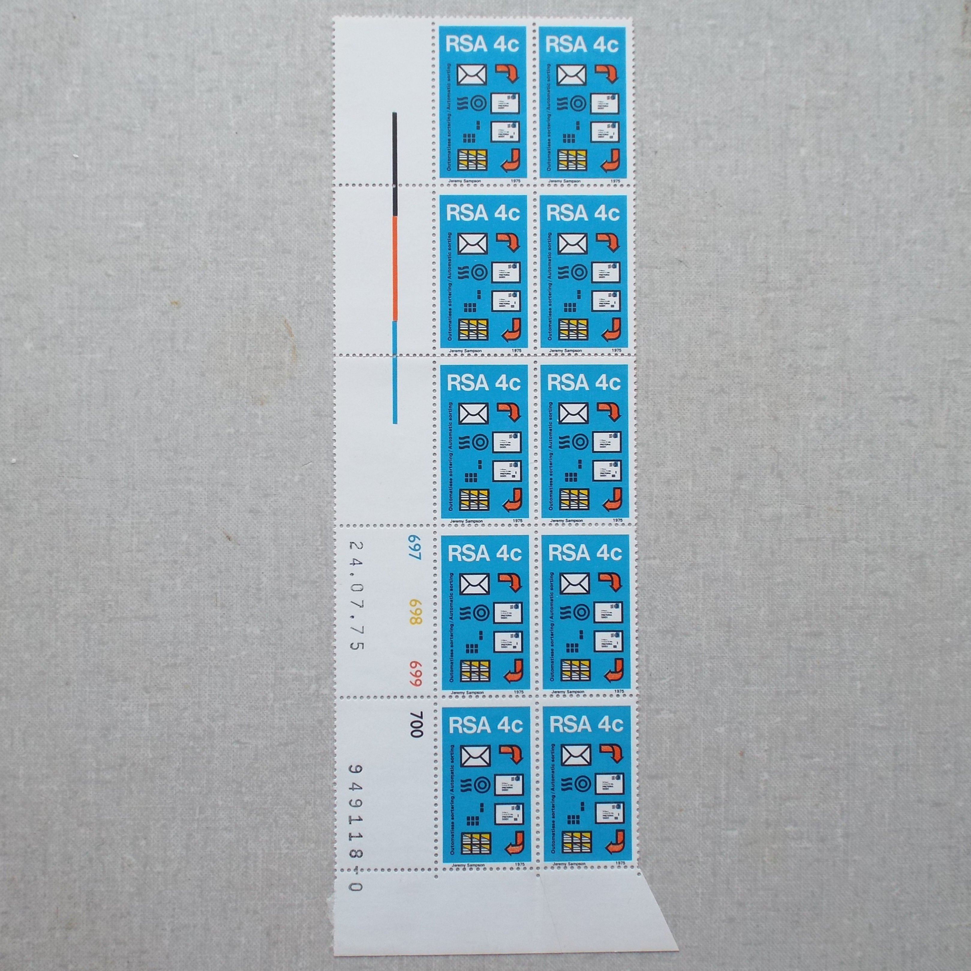 RSA - 1975 Postal Mechanisation Sorting - Control Block of 10 - Unused