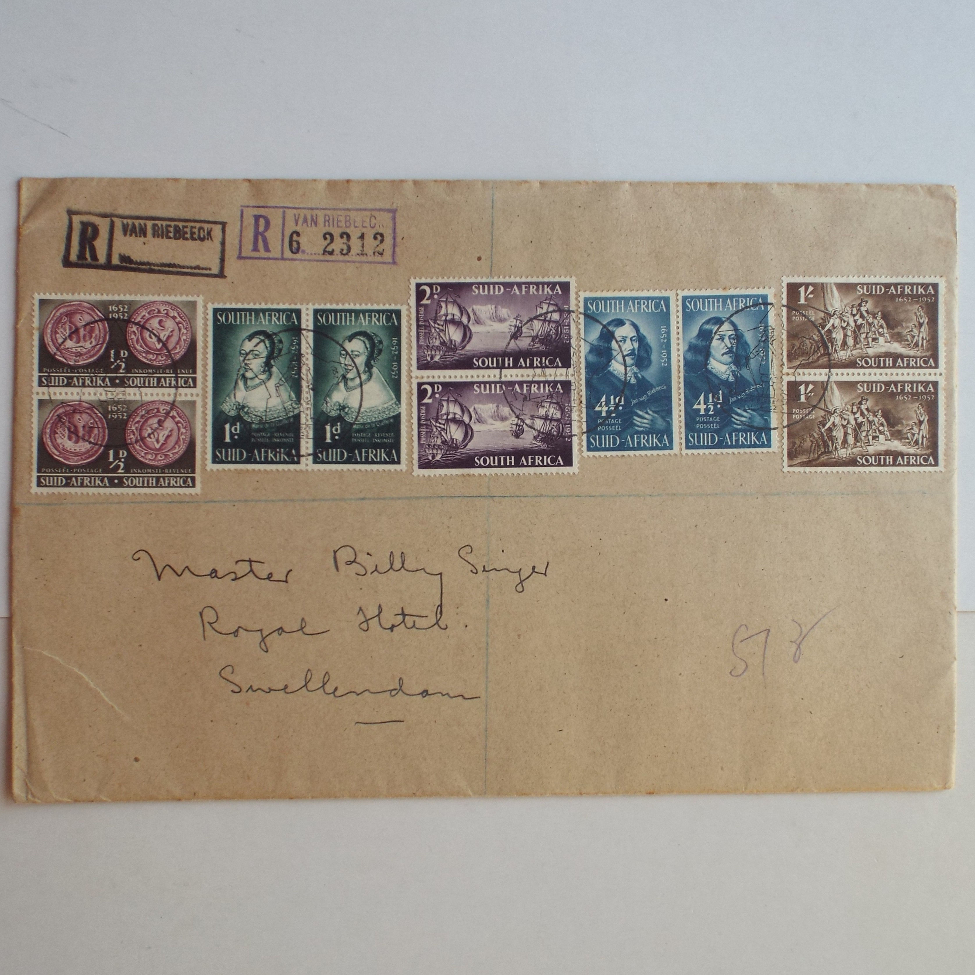 Union - 1952 Landing of Van Riebeeck - Full Set of Pairs on Private FDC