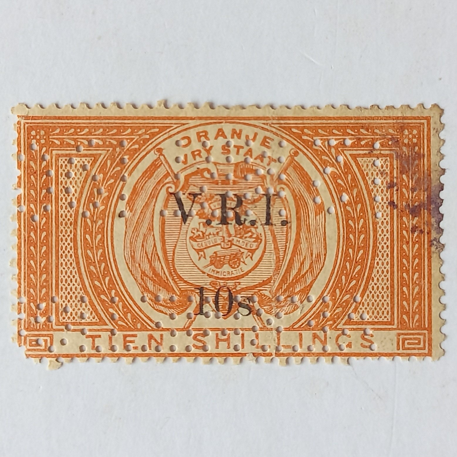 OFS - 1900 Revenue - 10/- Orange surch, ovpt & perfin - Single - Unused