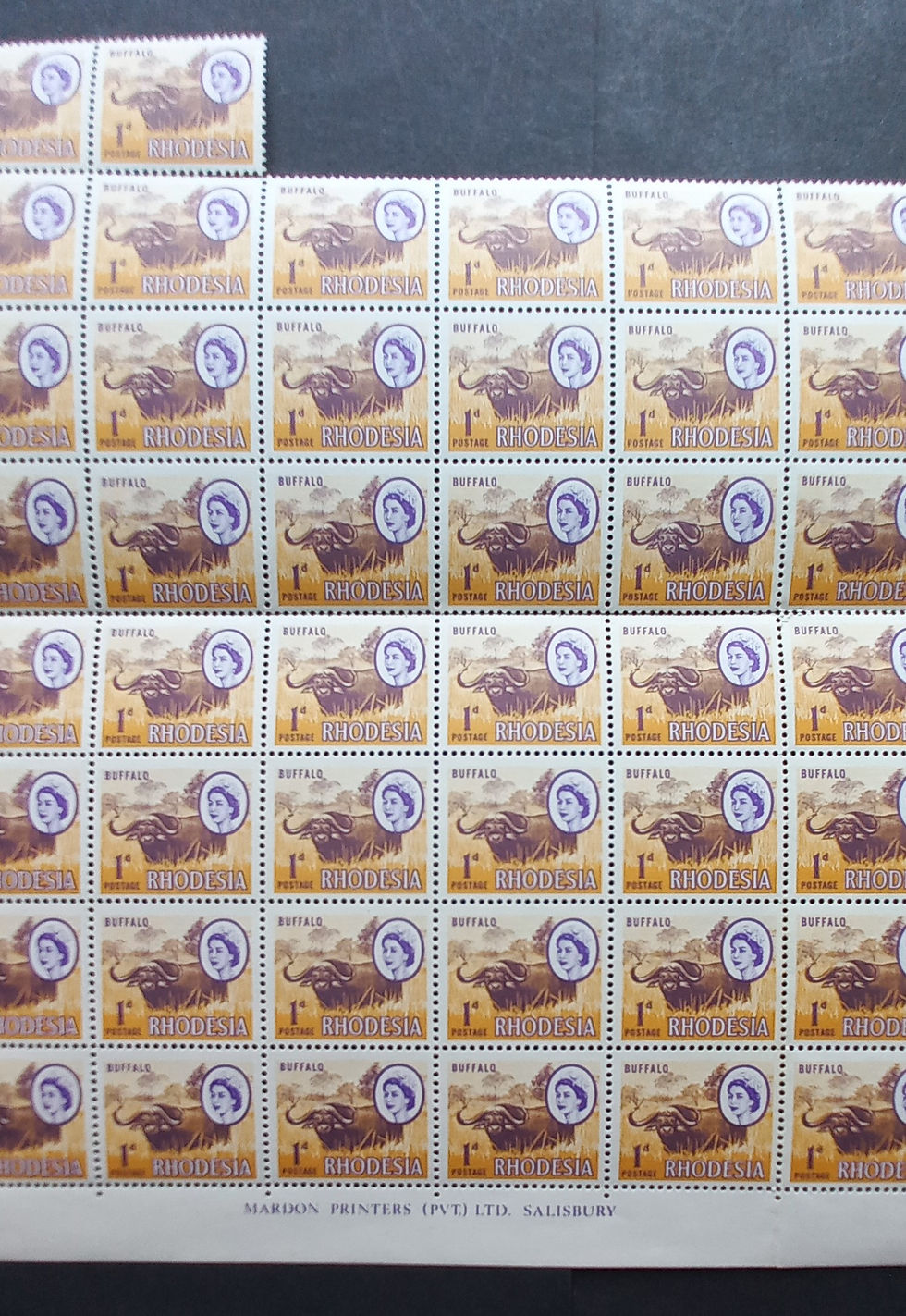 Thumbnail: Rhodesia - 1966 Defin Issue "2nd Printing" - 1d - Imprint Block of 85 - Unused