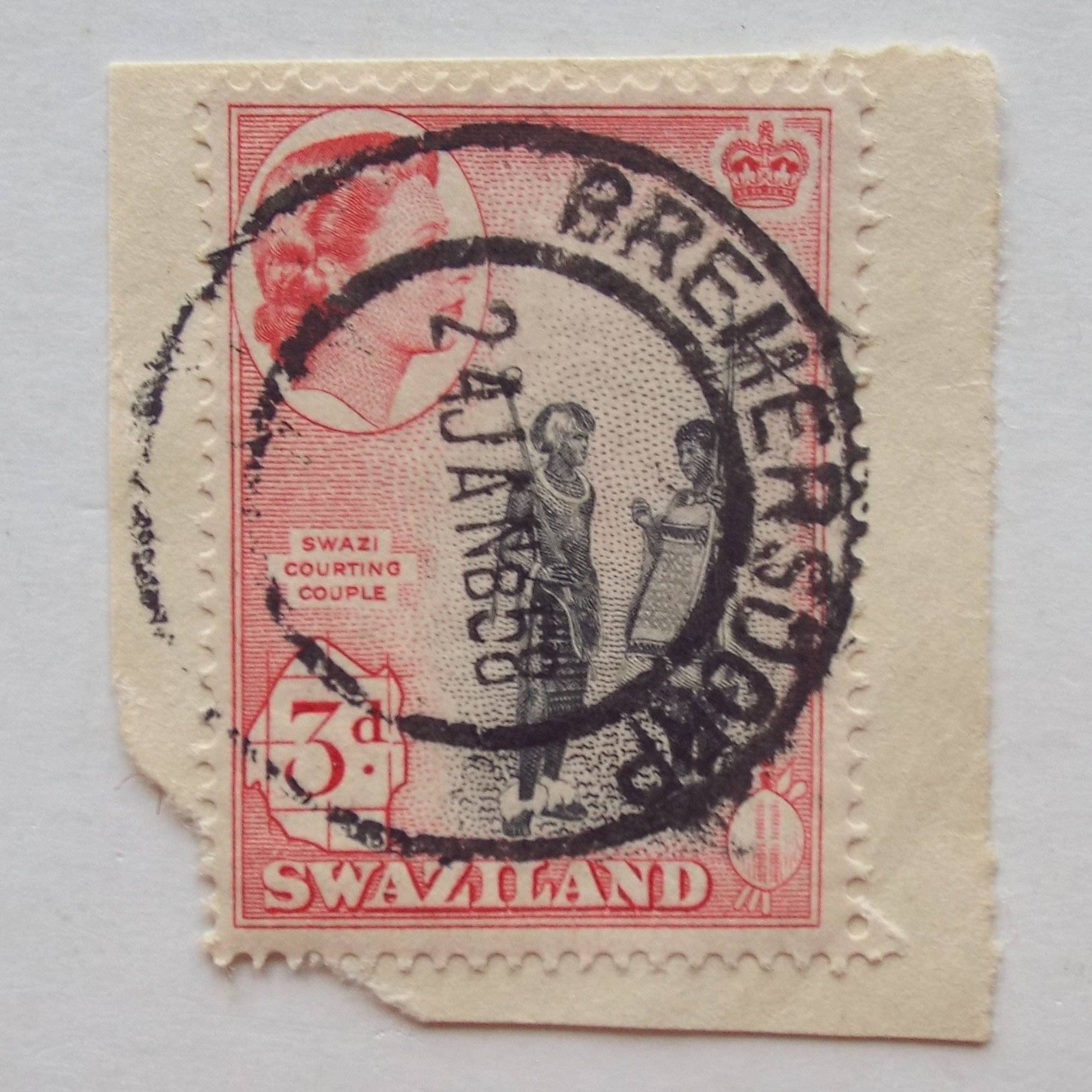 Swaziland - 1956 Defin Issue "QEII" - 3d Swazi Couple - Single on Paper