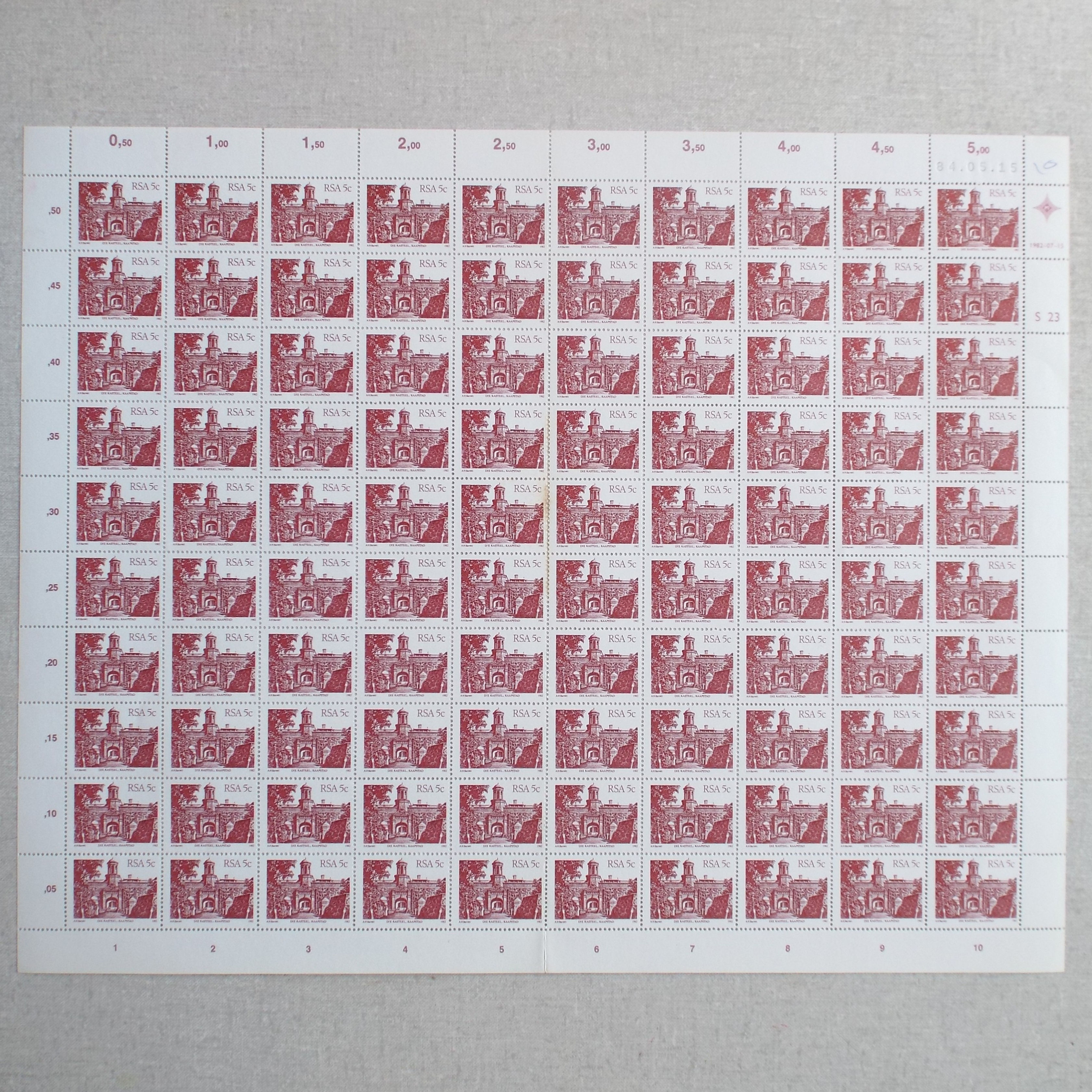 RSA - 1982 4th Defin Issue "Architecture" - 5c - Full Sheet of 100 - Unused