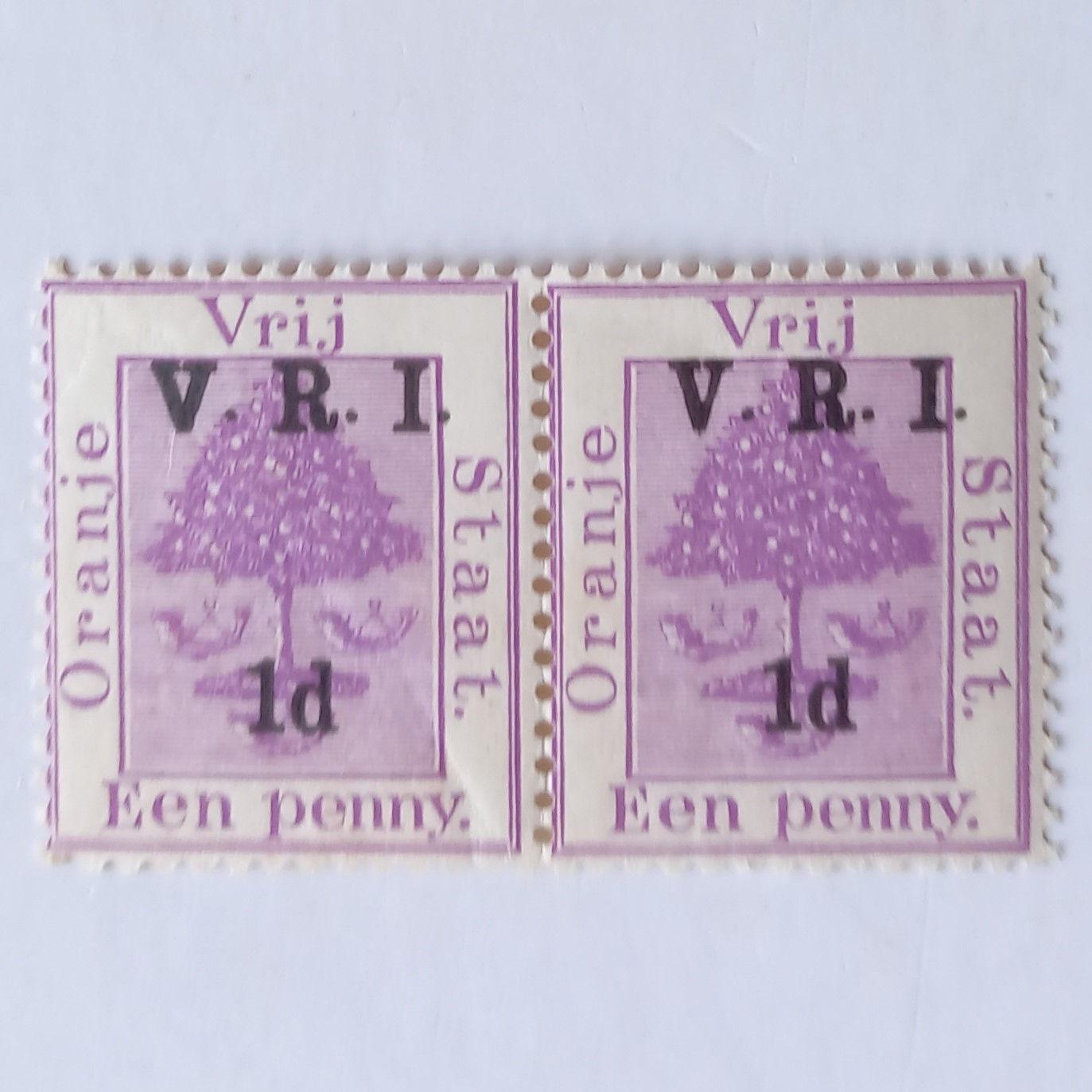 OFS - 1900 Optd and Surch (2nd print) - 1d on 1d Purple - Pair - Unused