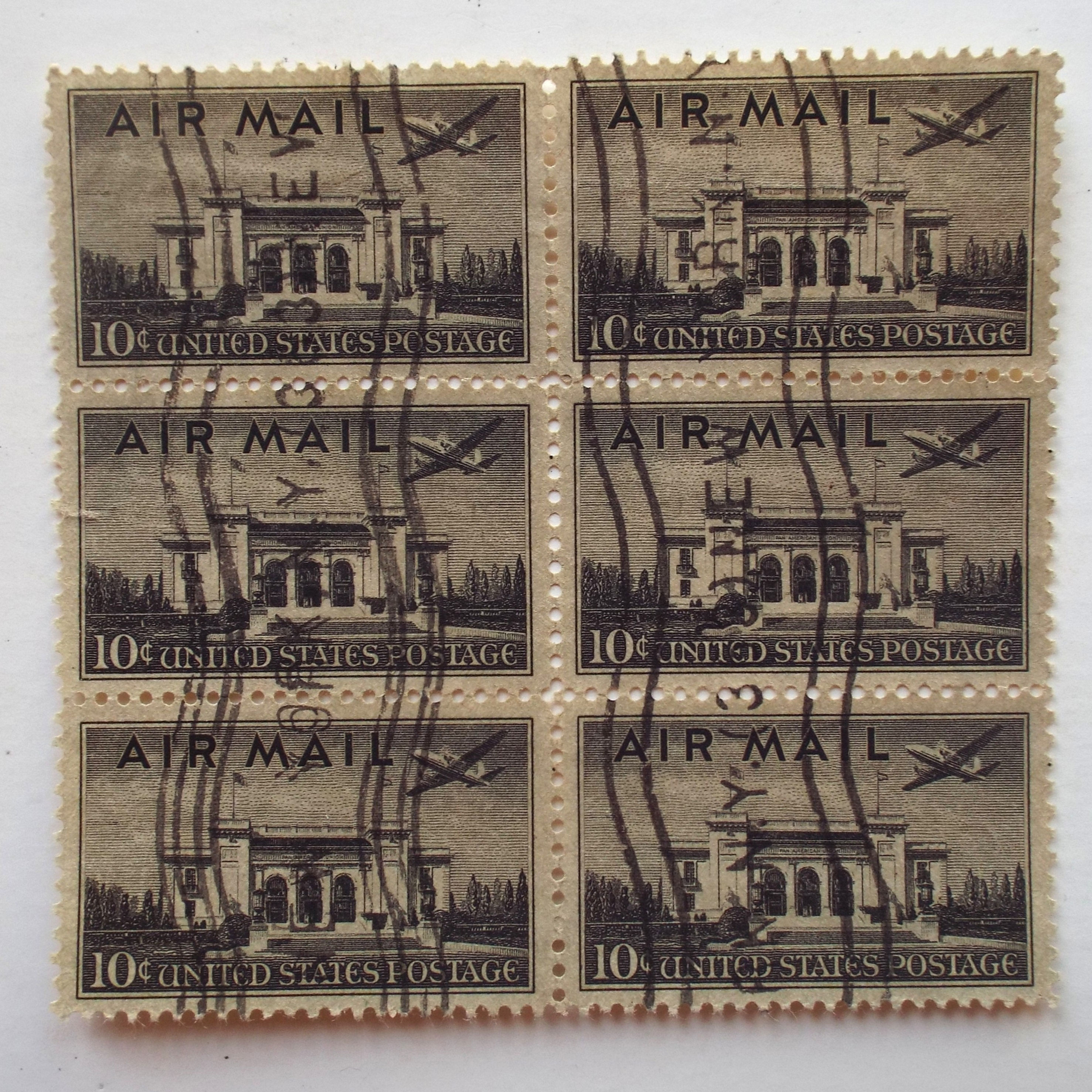 USA - 1947 Air Stamps - 10c Black - Block of 6 - Used