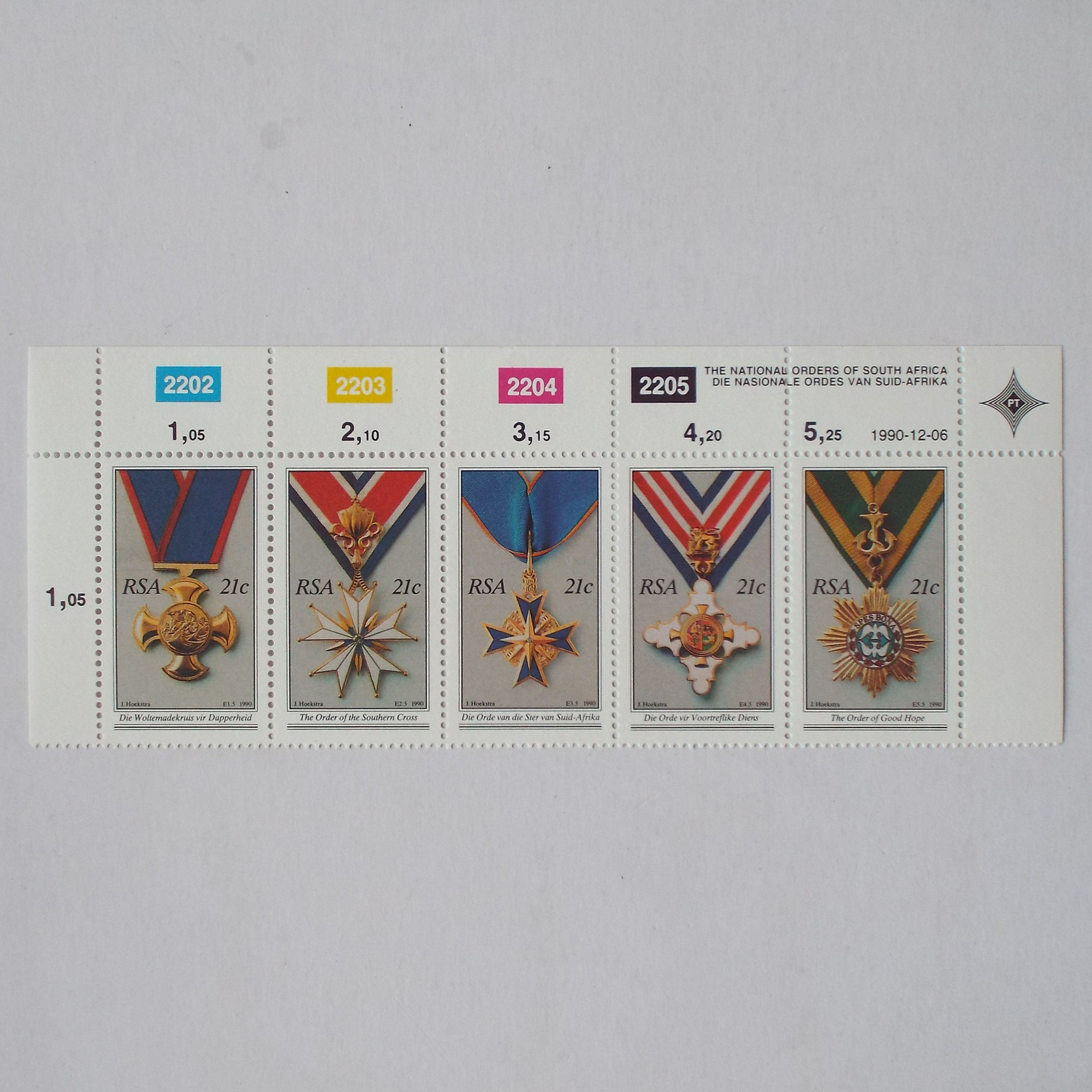 RSA - 1990 National Orders of South Africa - Setenant Control Strip of 5 - UMM