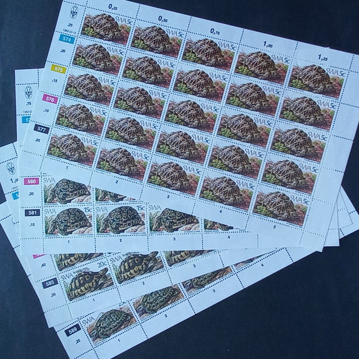 SWA - 1982 Tortoises - Full Set of Full Sheets of 25 - MNH