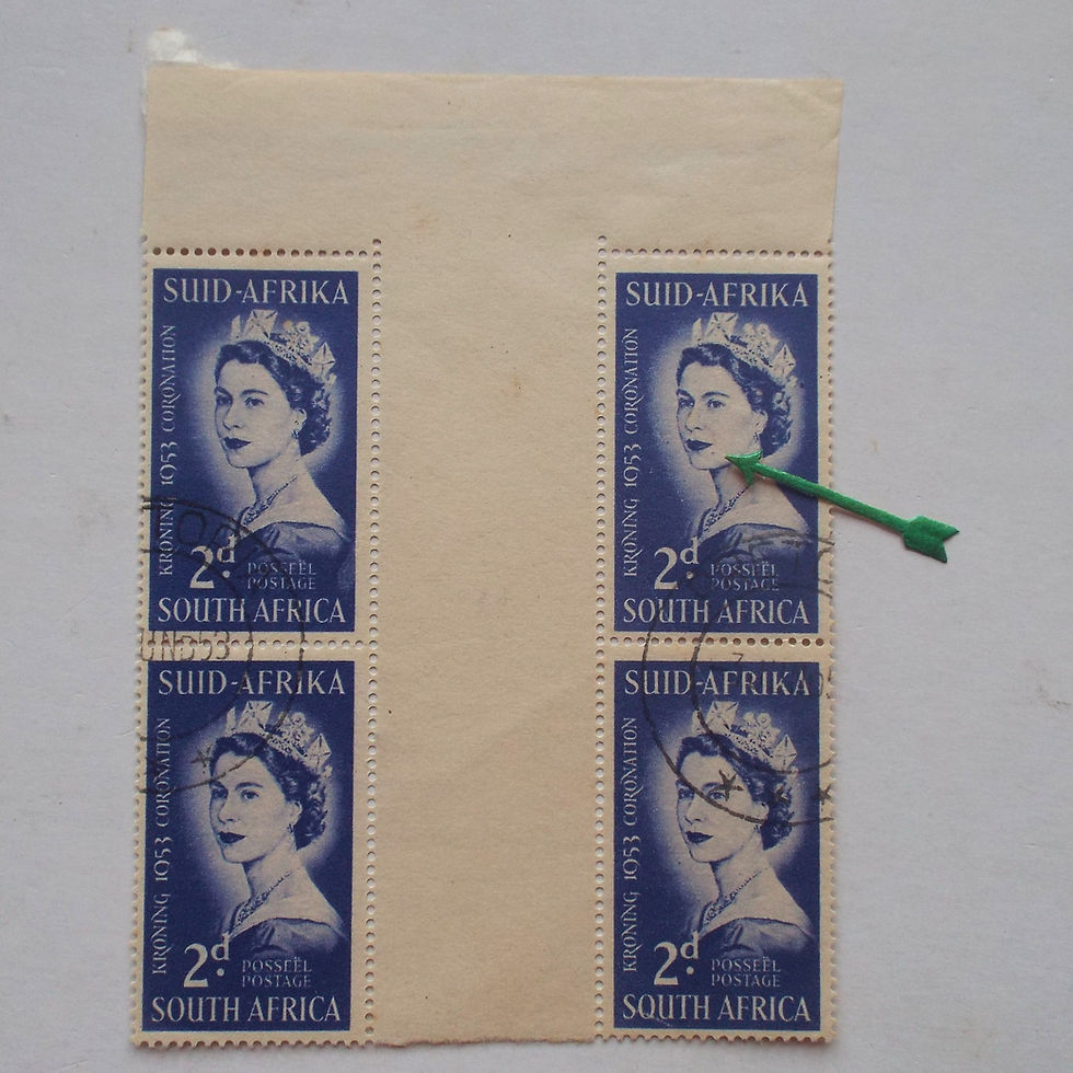 Union - 1953 Coronation "QEII" - 2d "Beauty Spot" Variety - Gutter Block of 4 -