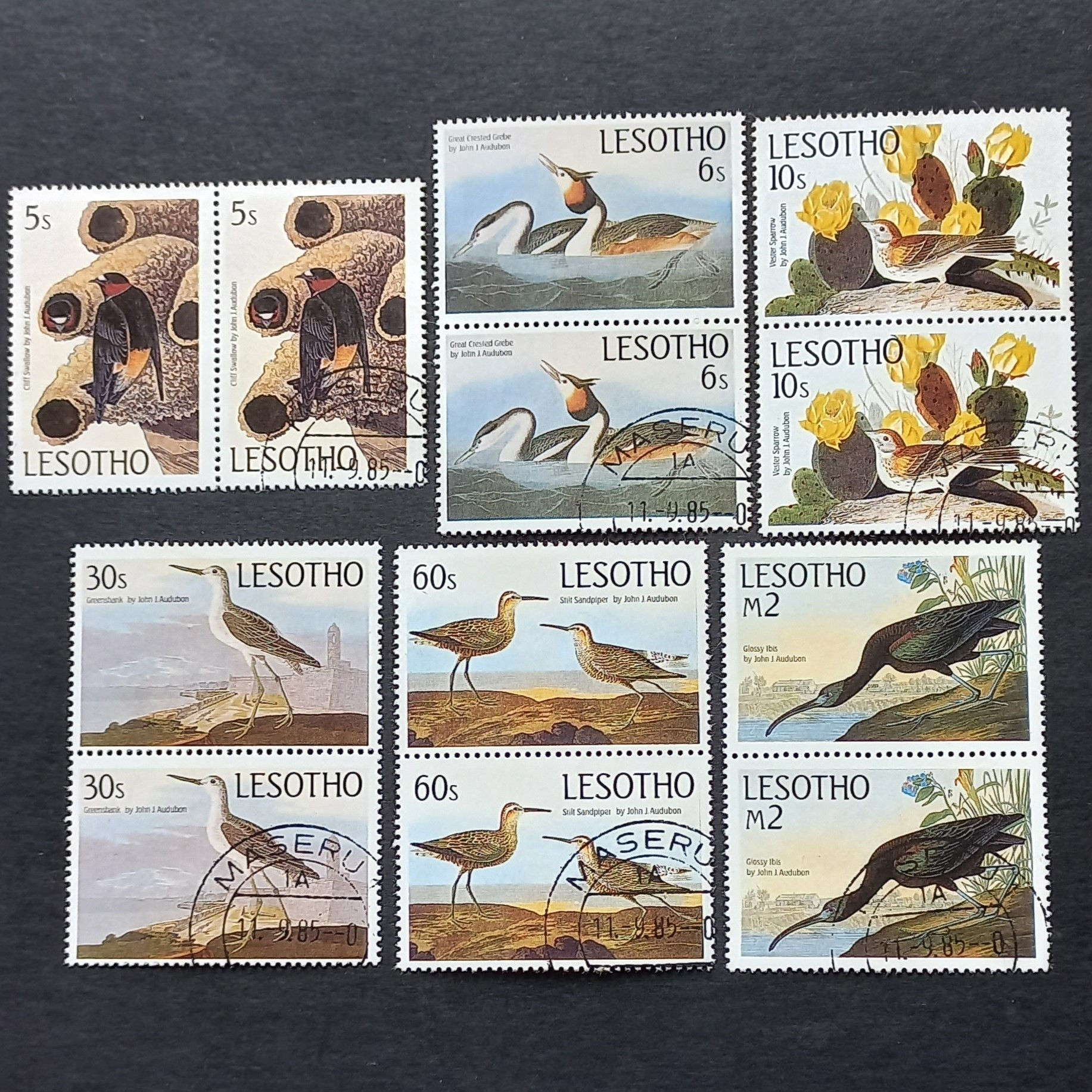 Lesotho - 1985 John J Audubon (Ornithologist) - Full Set of Pairs - Unused/CTO