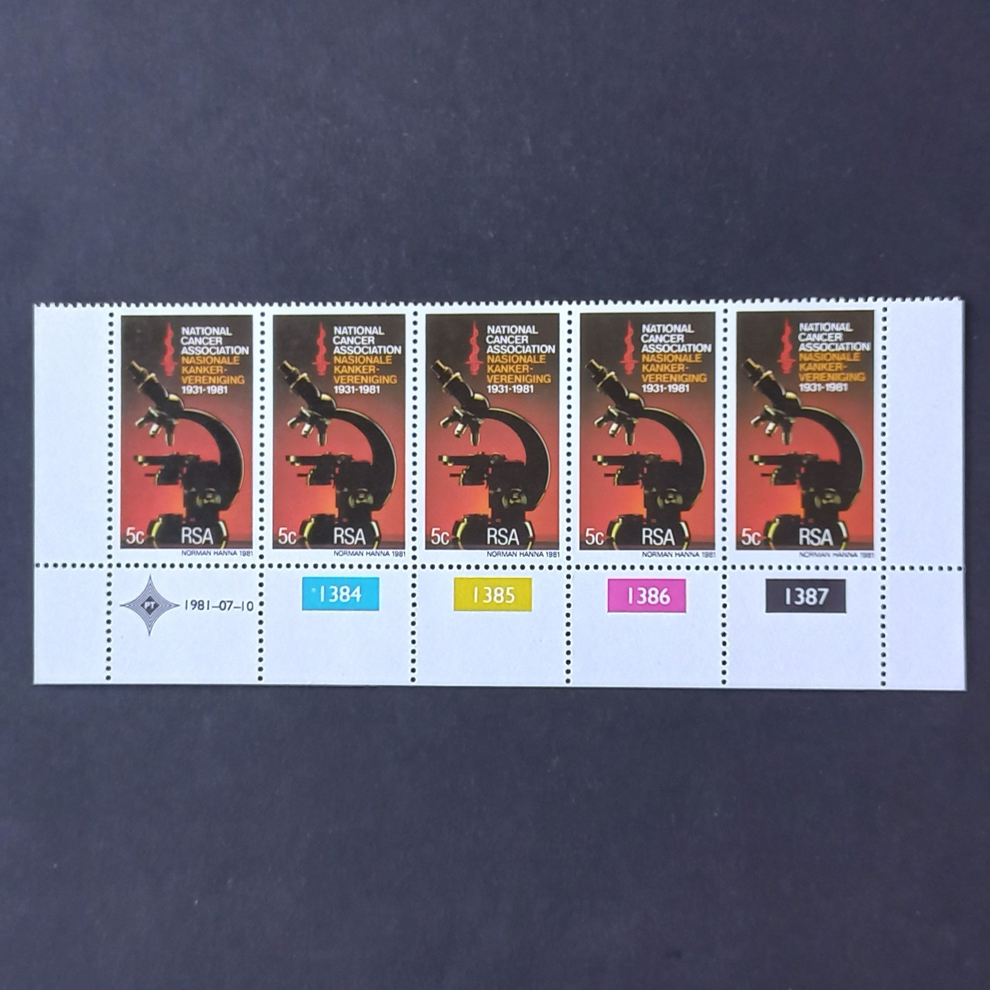 RSA - 1981 National Cancer Association - Control Strip of 5 - MNH