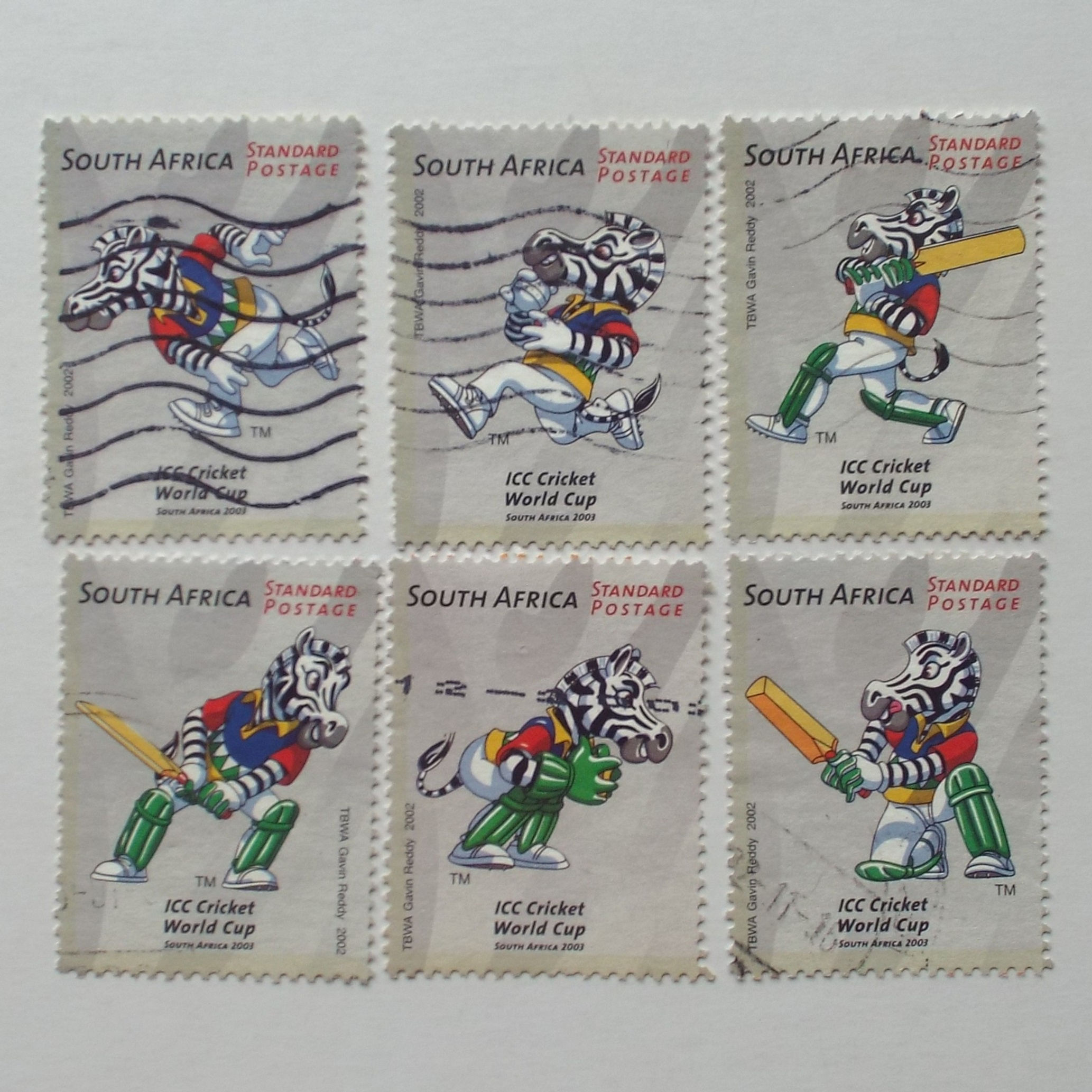 RSA - 2002 Cricket World Cup SA 2003 - Full Set of Singles - Postally Used