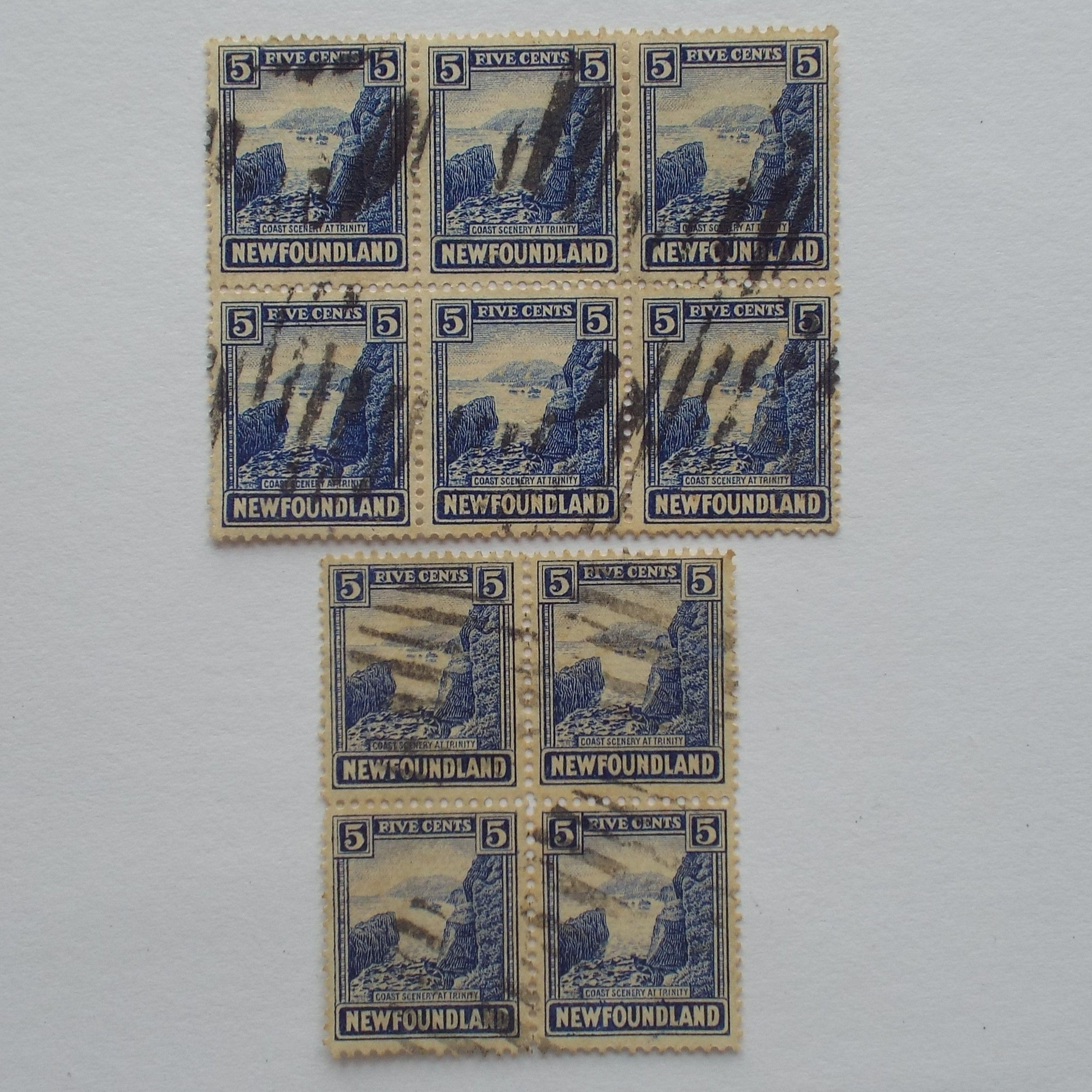 New Foundland - 1923 Defin Issue - 5c Blue - Block of 6 and 4 - Used