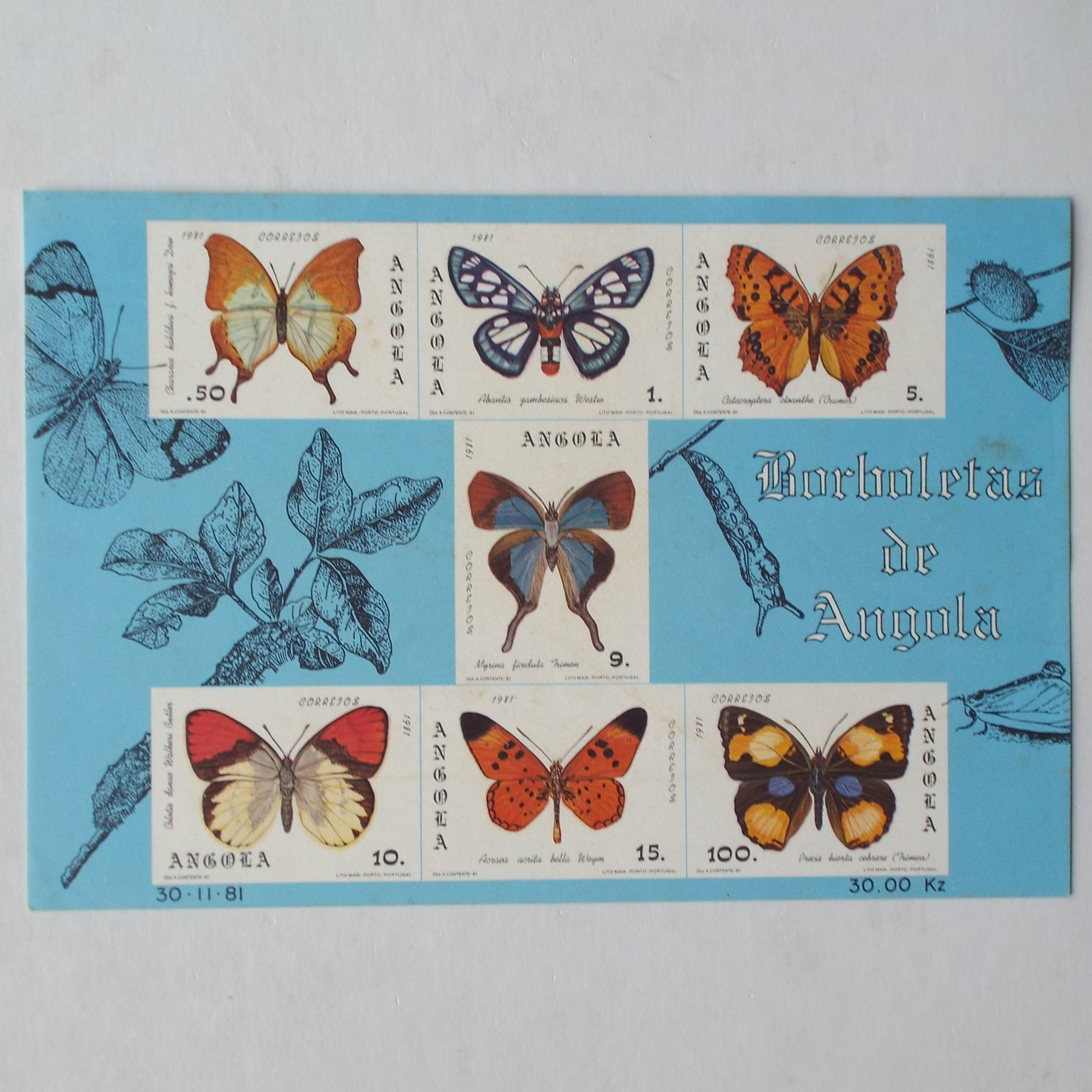 Lot #14 - Angola - 1981 Butterflies - Miniature Sheet (Imperf) - Unused