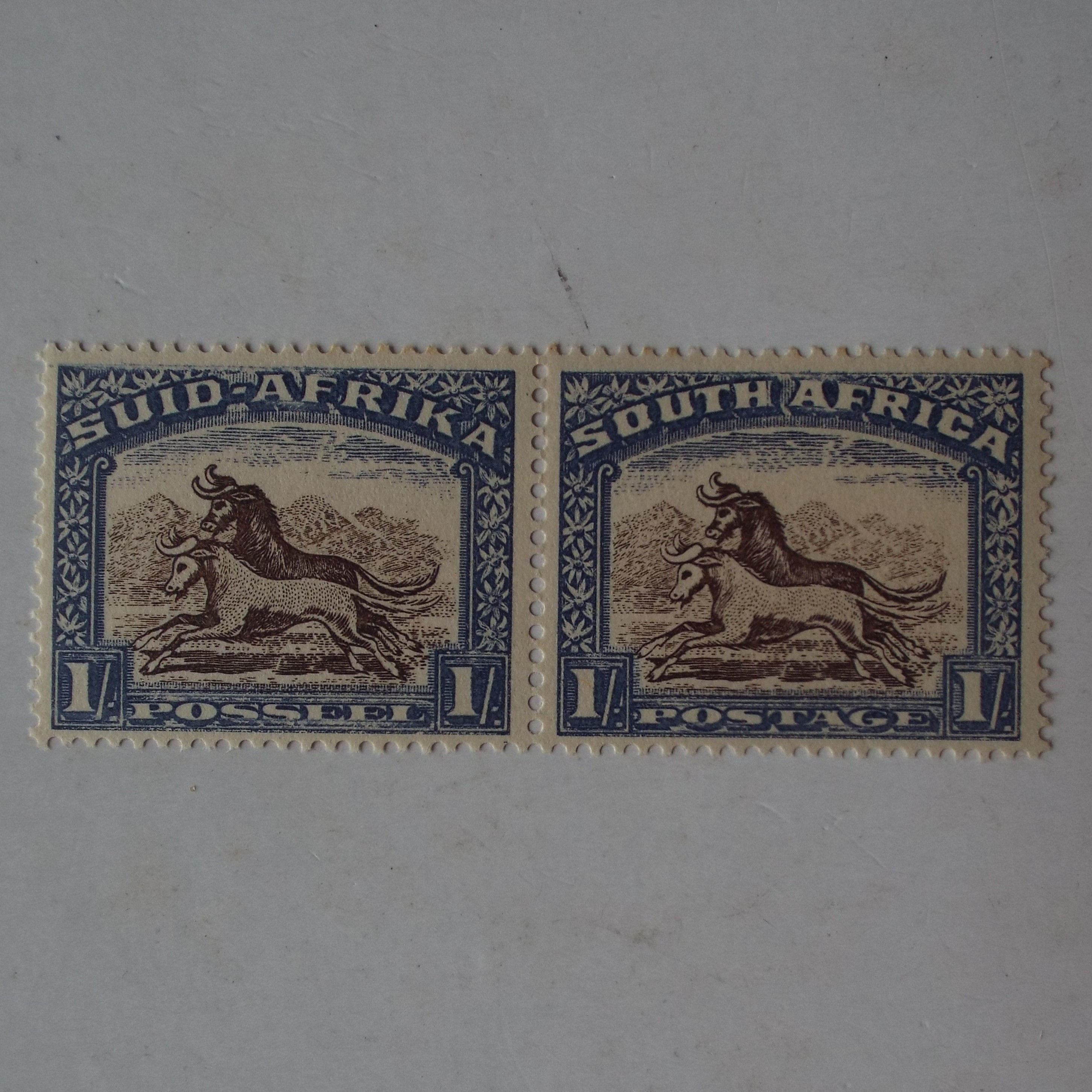 Union - 1933-48 Defin Issue "Hyphenated" - 1/- Brown & Blue - Pair - Unused