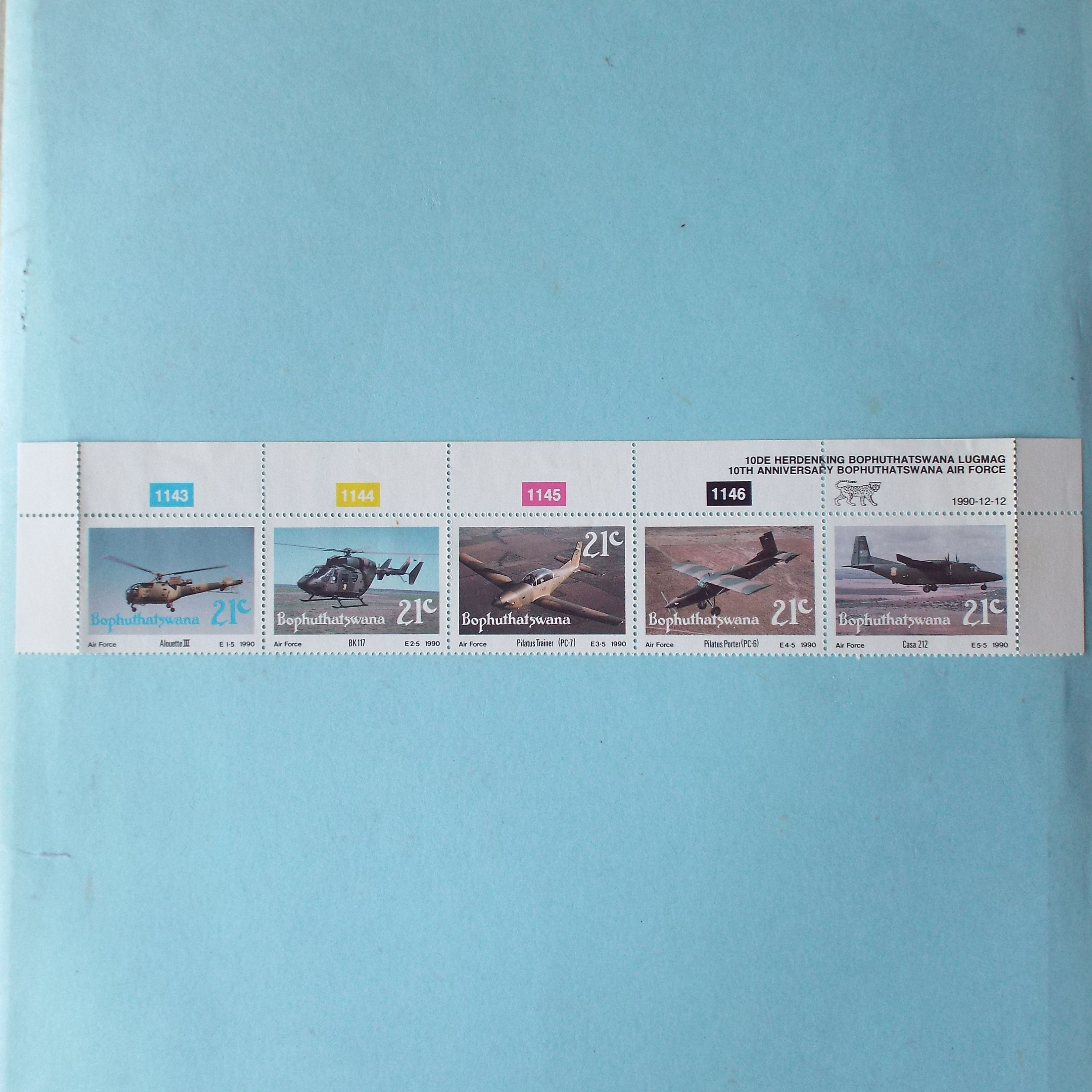 Bop - 1990 10th Anniv of Bop Air Force - Setenant Control Strip of 5 - Unused