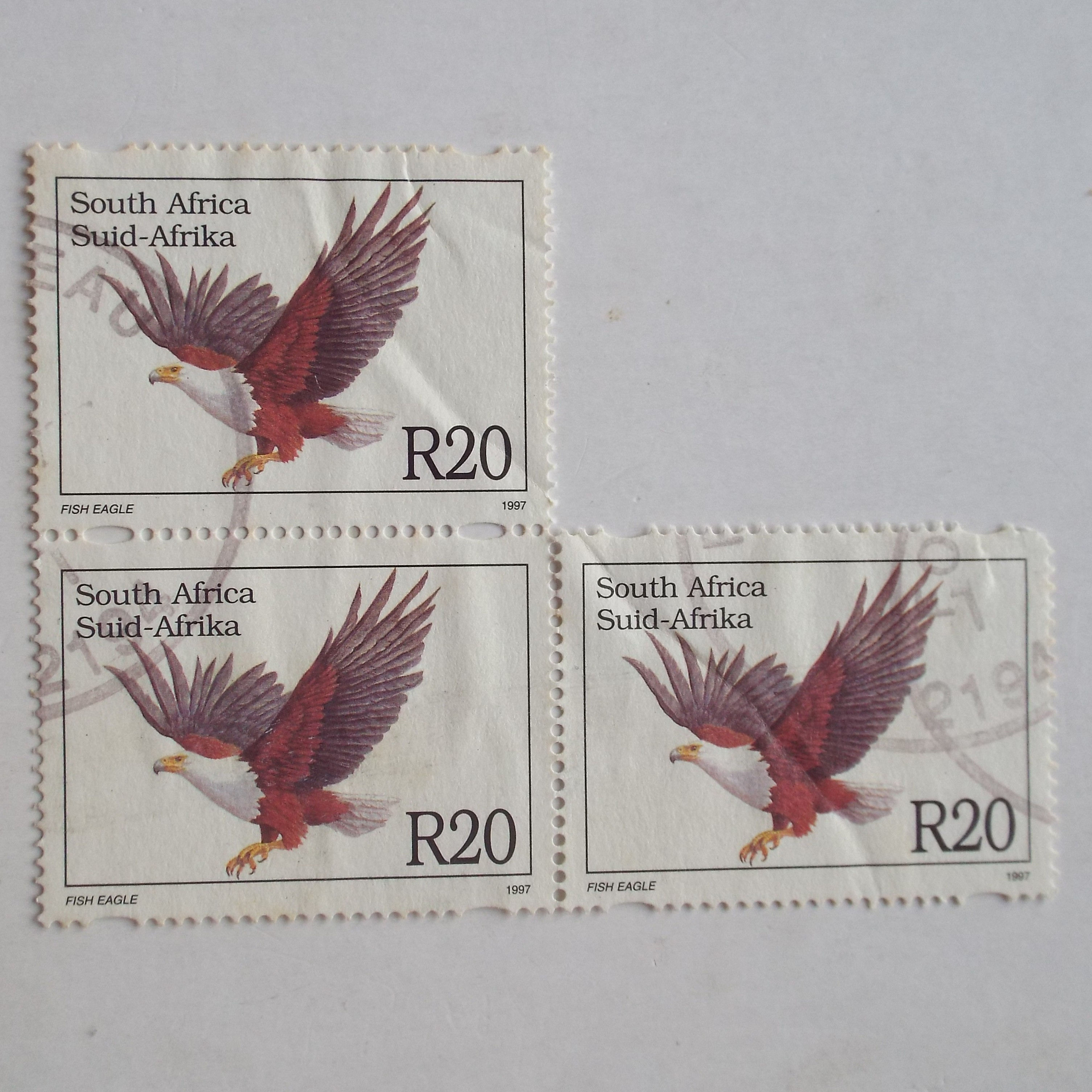 RSA - 1997 Addt value to 6th Defin Issue - R20 - Block of 3 - Postally Used