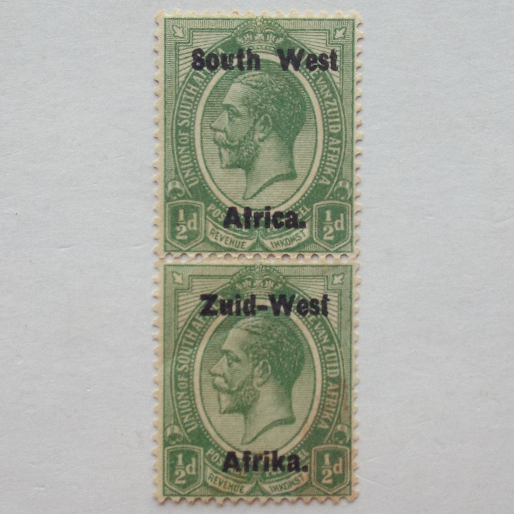 SWA - 1923 Defin Issue "KGV" Optd - 1/2d Green - Pair - Unused