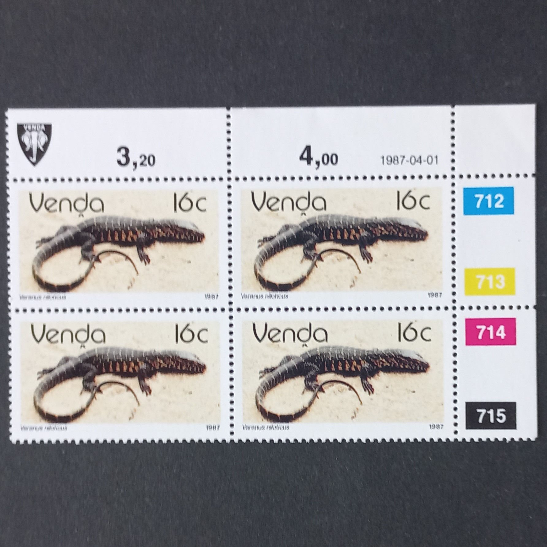 Venda - 1987 Addt Value to 2nd Defin Issue - 16c - Control Block of 4 - MNH