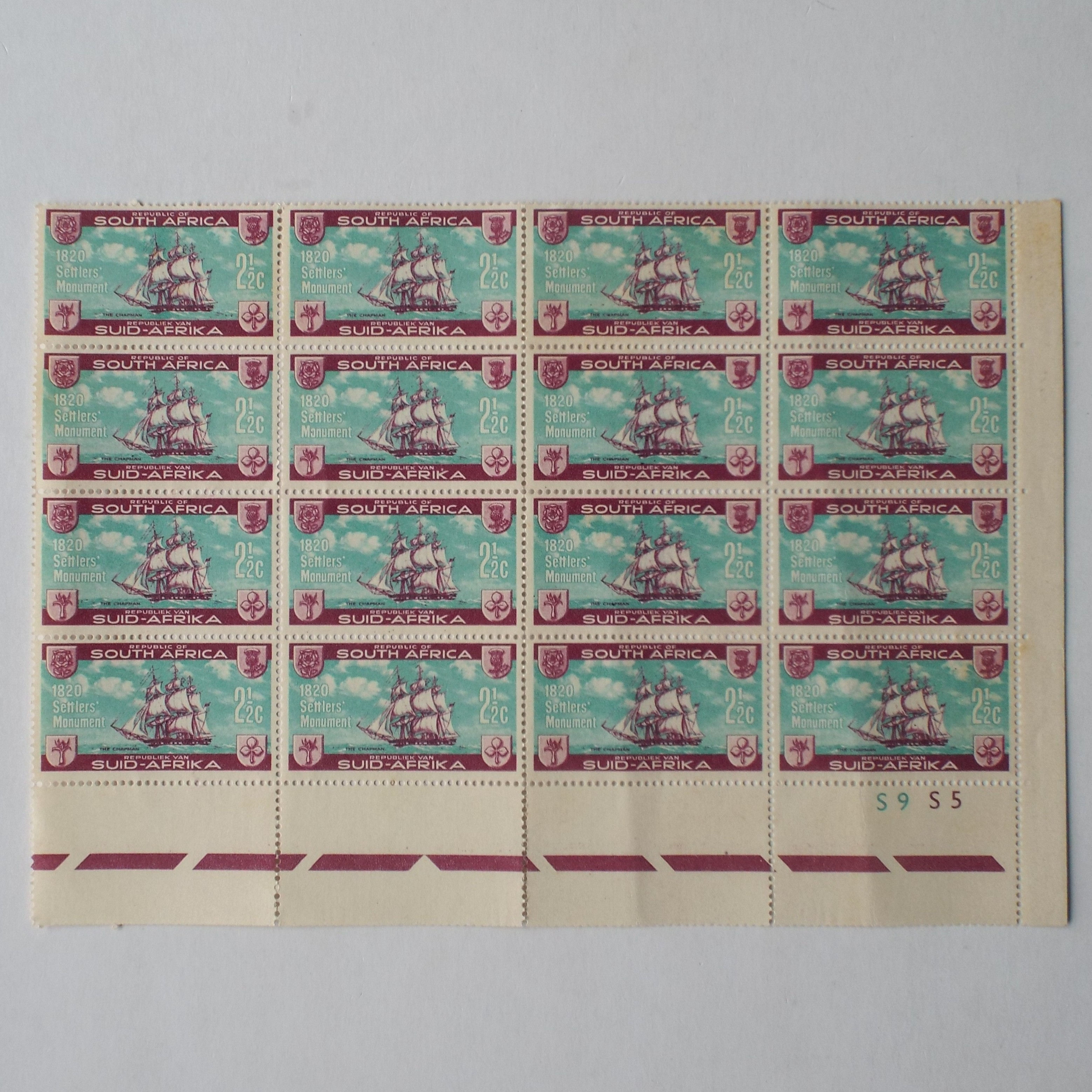 Lot #30 - RSA - 1962 1820 Settlers - 2,5c - Control Block of 16 - Unused