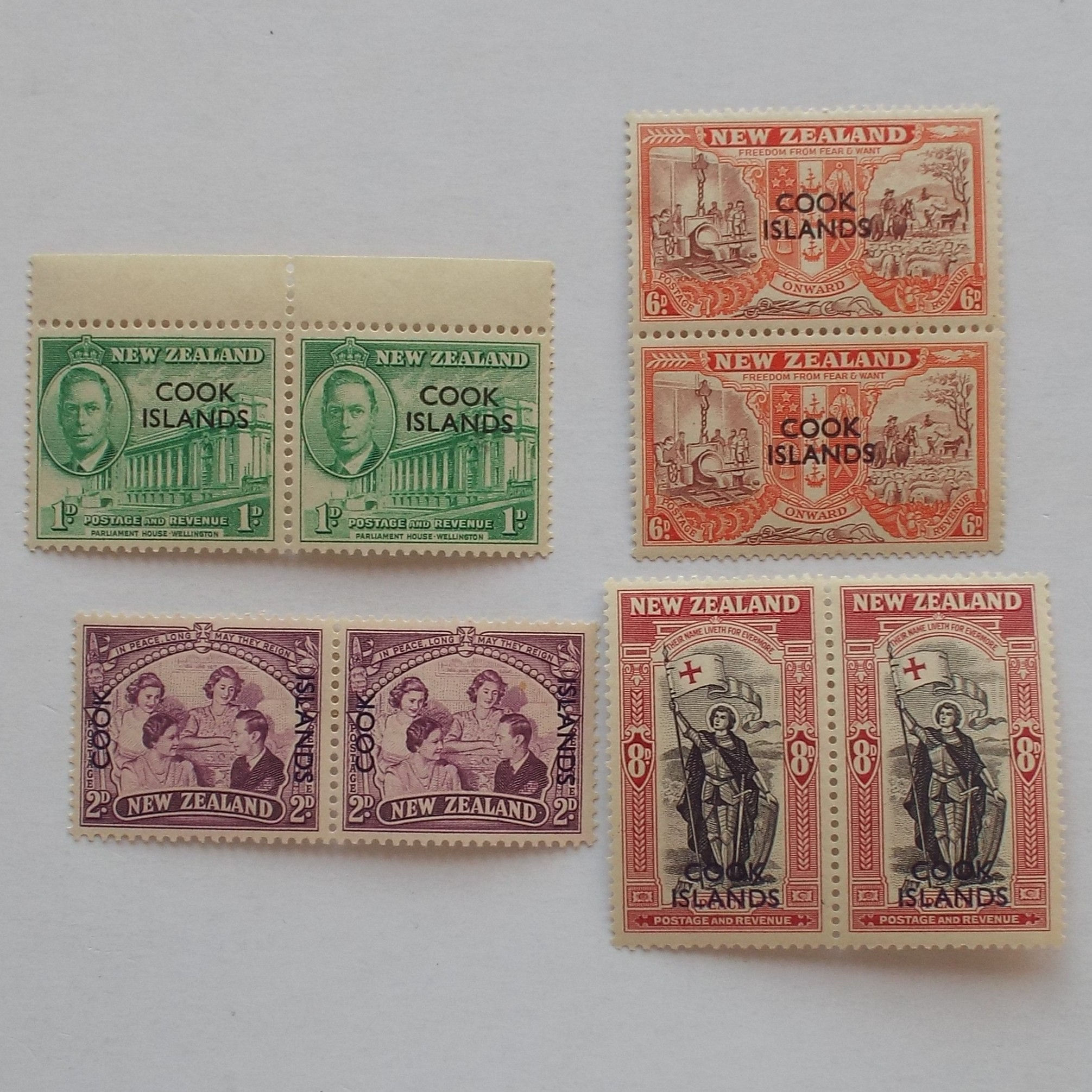 Lot #17 - Cook Islands 1946 Peace Stamps of NZ Optd - Full Set of Pairs - Unused