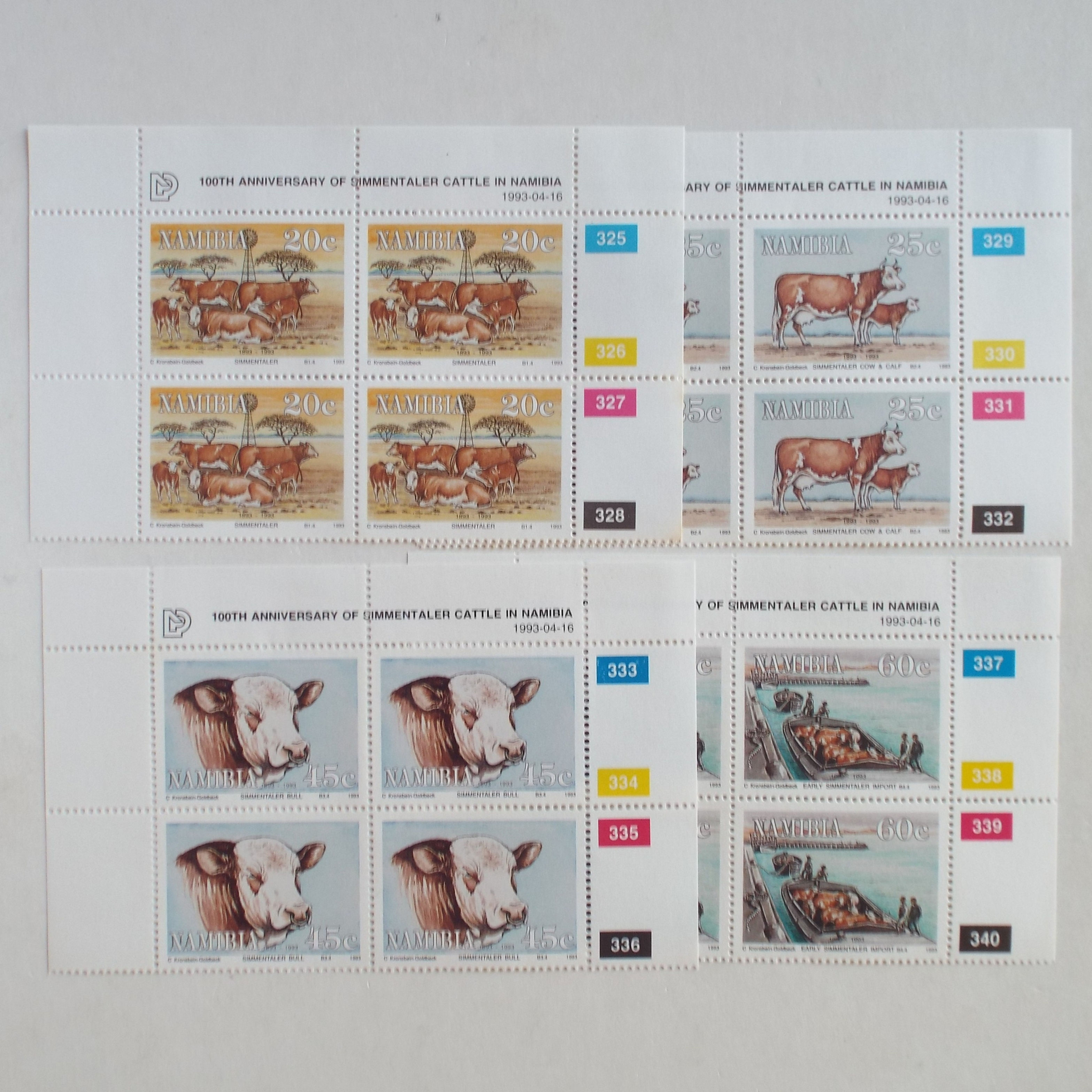 Namibia - 1993 Simmentaler Cattle - Full Set of Controls - Unused