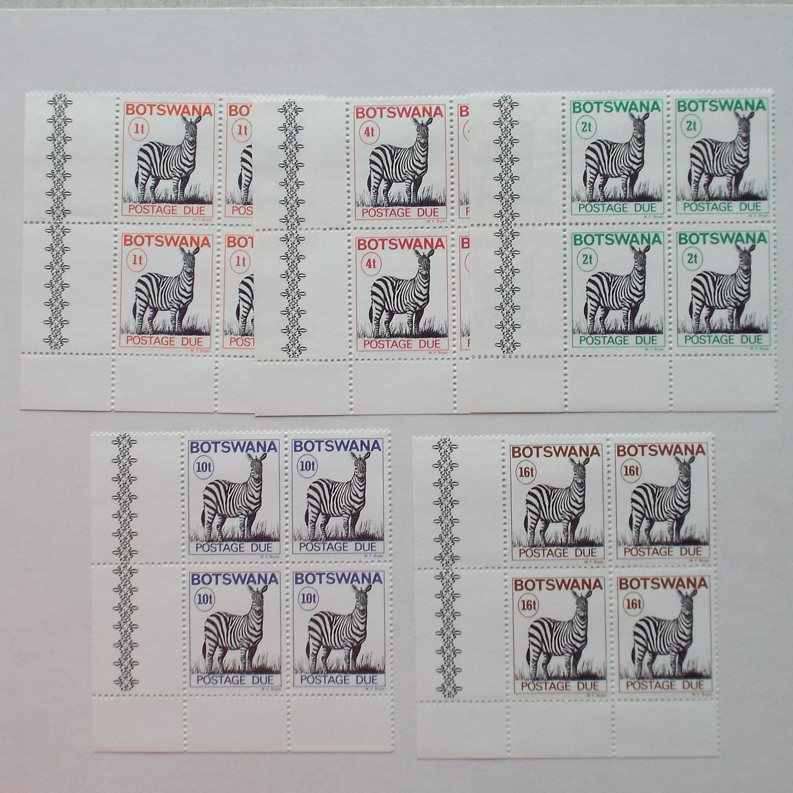Lot #27 - Botswana - 1977 Postage Dues - Full Set of Corner Blocks of 4 - UMM