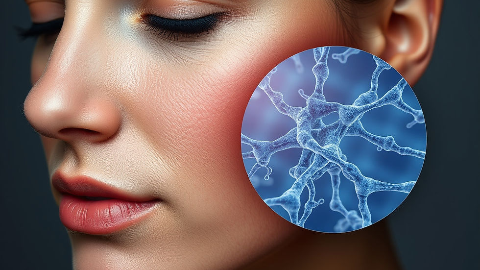 Illustration showing collagen structure and skin tissue related to GHK-Cu peptide research.