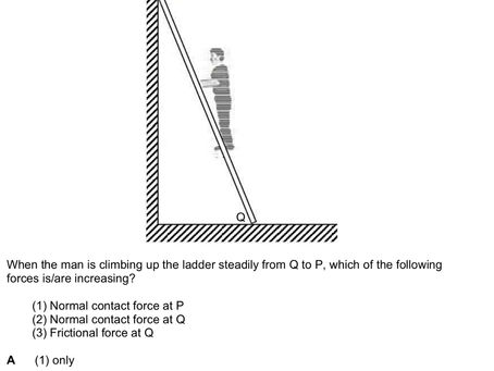 Normal force P, Q and friction at Q, which force(s) will increase as the man climbs up the ladder?