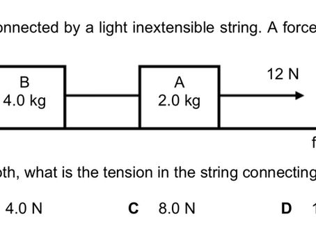 What is the tension in the string connecting block A and B?