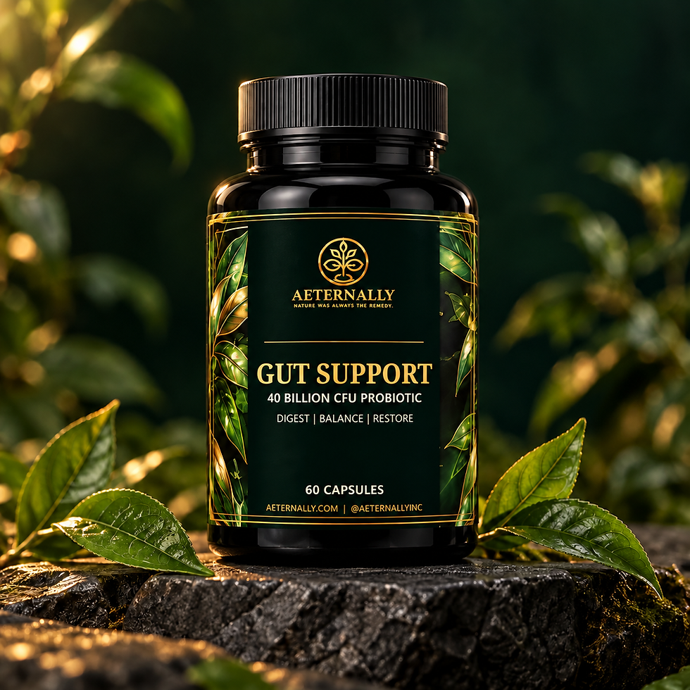 Aeternally Gut Support botanical product presentation