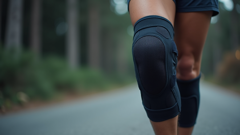 Close-up view of a knee brace on a leg