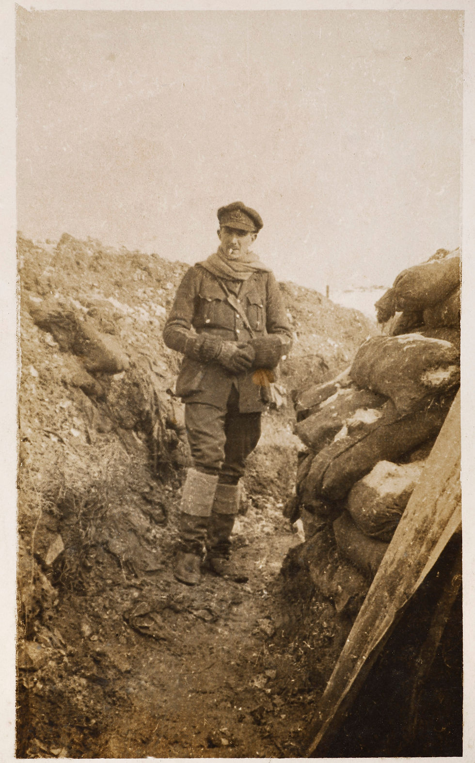 A member of the Symington Family in a bunker in World War One