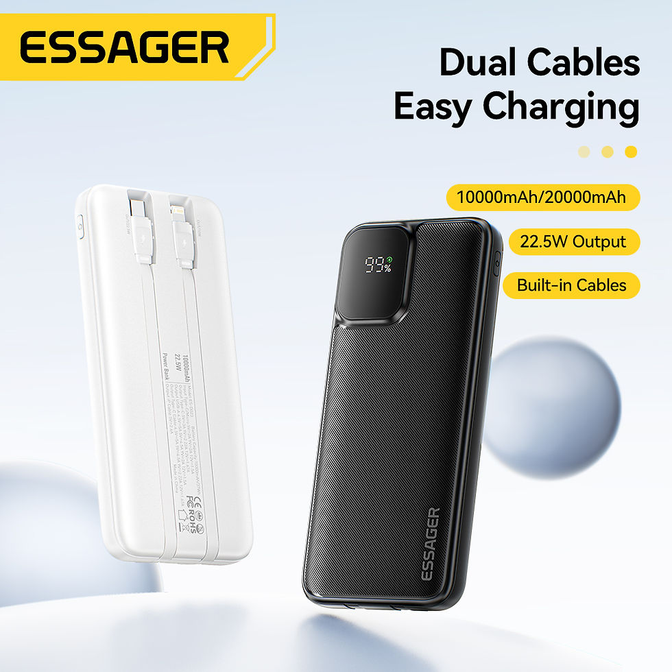 Thumbnail: Essager Portable Power Bank 20000mAh with Two Built-in Cables External Battery P