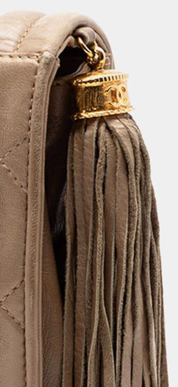 Thumbnail: Chanel lamb Skin Tassel Flap Bag.