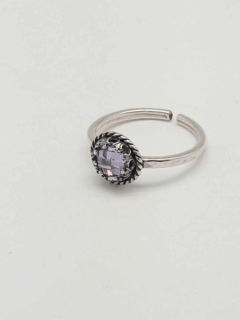 Thumbnail: 925 Sterling Silver, Oxidized silver ring, CZ Amethyst stone, Adjustable ring