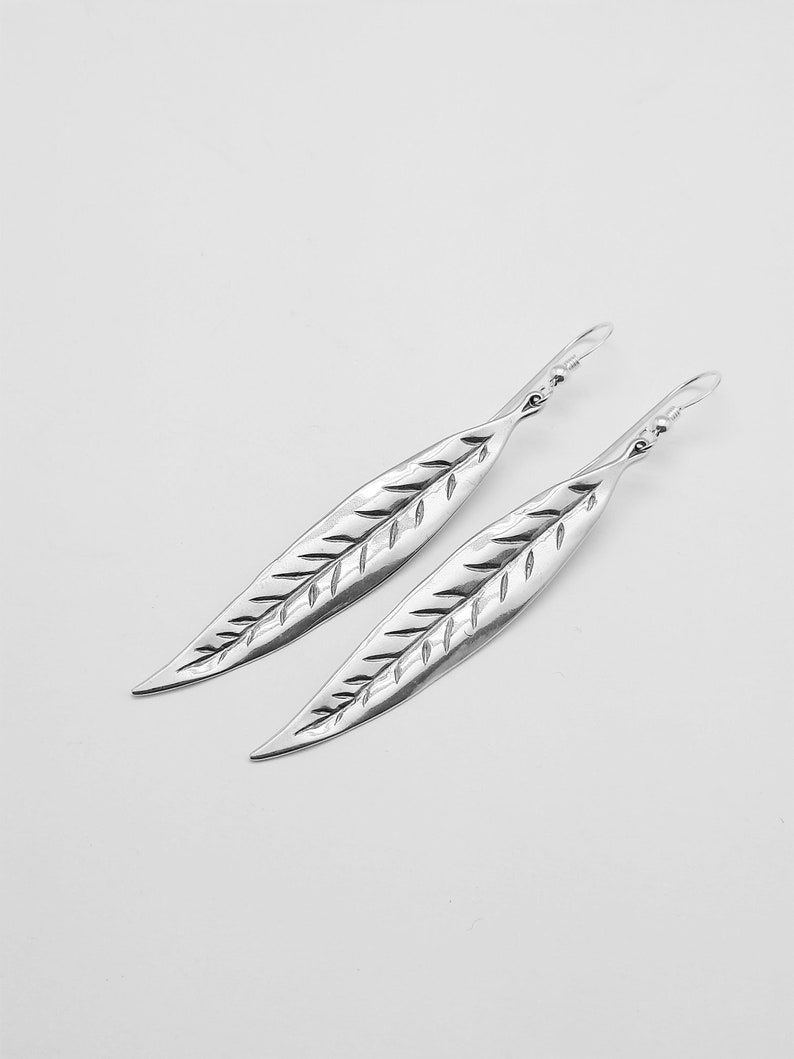 Thumbnail: 925 Sterling Silver, Lever back earring, Long leaf earrings, Nature earring.