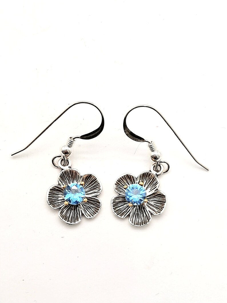 Thumbnail: 925 Sterling Silver, Two tones earrings, Vermeil 18K gold plating stone setting