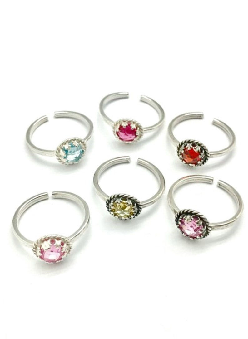 Thumbnail: 925 Sterling Silver, Shiny silver ring, Aqua CZ stone, Adjustable open ring