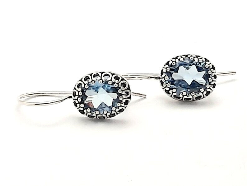 925 Sterling Silver earrings, Antique bezel earrings, Back wire lock