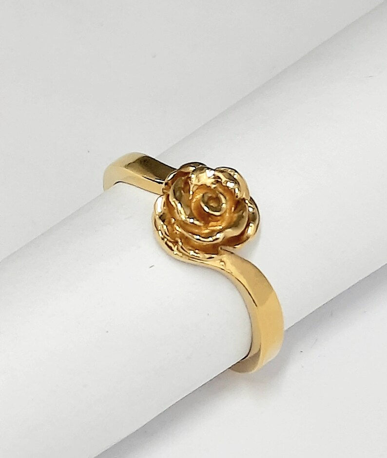 Thumbnail: 925 Sterling Silver ring, Vermeil, Rose ring, Vintage gold rose flower ring