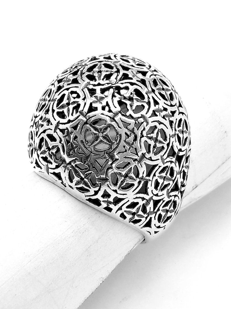 Thumbnail: 925 Sterling Silver, Arabesque style ring, Oriental dome ring, women's ring