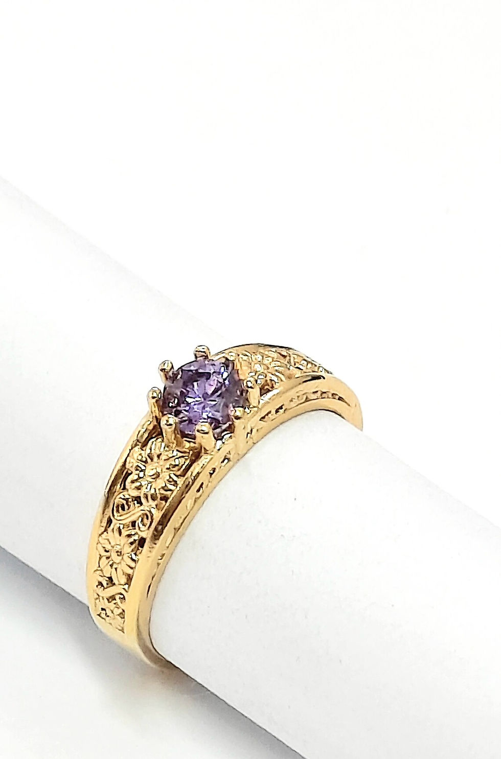 Thumbnail: 925 Sterling Silver ring, 18K gold plating, Vermeil, Purple round zircon