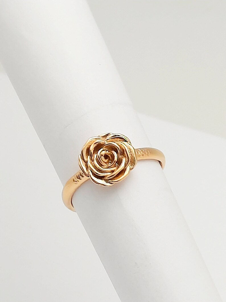 Thumbnail: 925 Sterling Silver 18K Vermeil Rose Ring, Vintage Gold ring with Rose flower