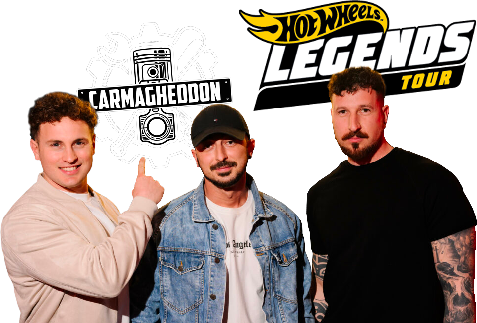 I tre Carmagheddon sotto i loghi Carmagheddon e Hot Wheels Legends Tour
