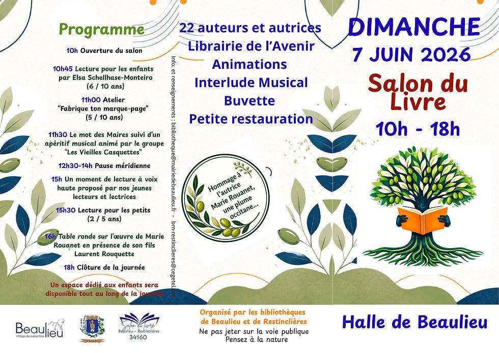Programme du 1er Salon du Livre le dimanche 7 juin 2026 à la halle de Beaulieu 