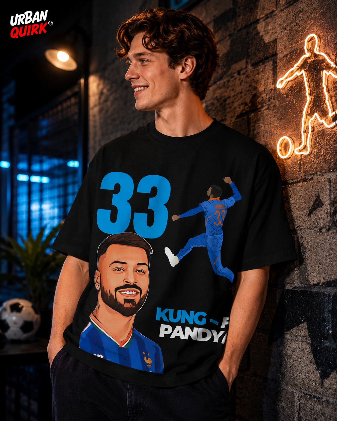 Hardik Pandya - Kung-Fu Pandya 33 – Urban Quirk Oversized Cricket Tribute Tee