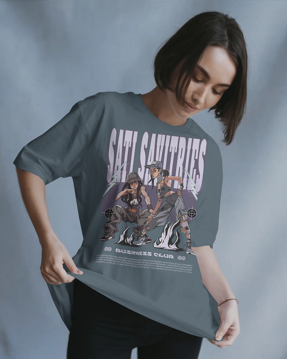 Thumbnail: Sati Savitris Business Club Printed Oversize Streetwear Tee
