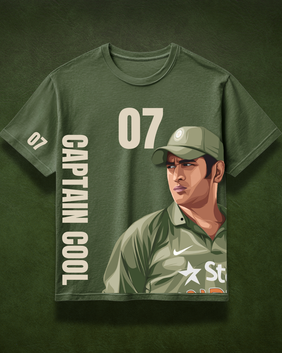 Captain Cool T-shirt Olive Green Urban Quirk MS Dhoni Thala Tshirt Online