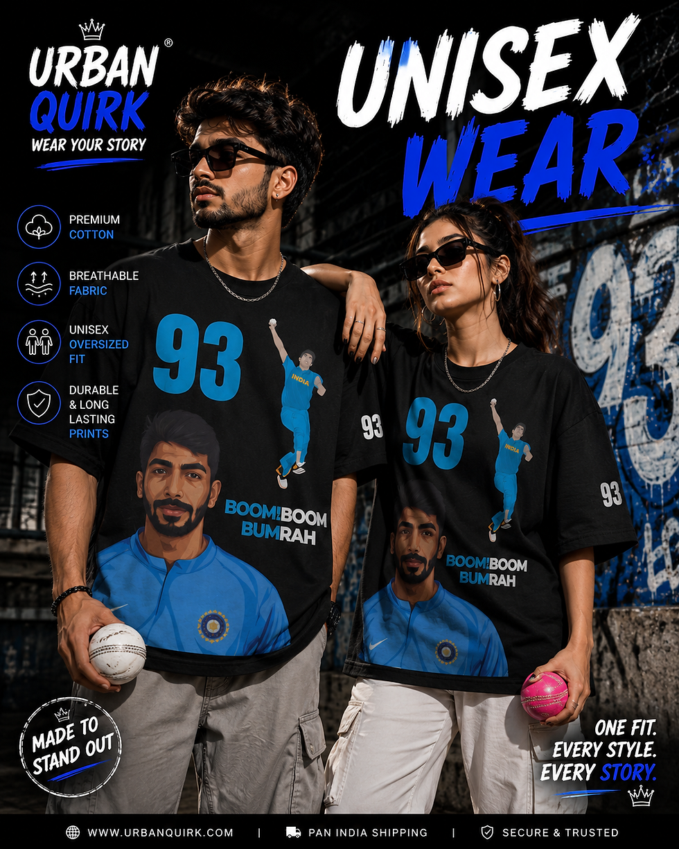 Thumbnail: Boom Boom Bumrah Oversized T-Shirt (Unisex) | Urban Quirk