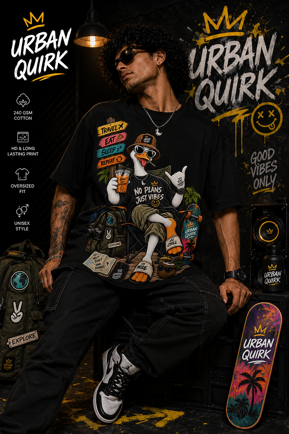 Thumbnail: No Plans Just Vibes – Black Oversized T-Shirt
